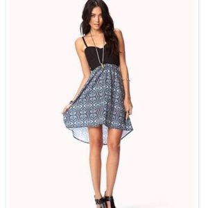 Forever 21 Dress Short Printed High Low Blue Black